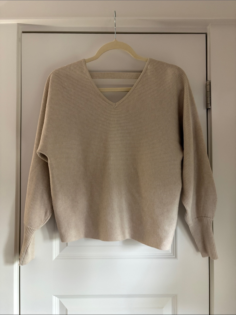 💙 Hippie Rose Neutral Beige V-Neck Ribbed Sweater